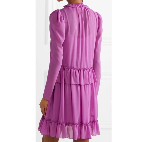 NWT See By Chloe Ruffled Georgette High Neck Dropped Waist Purple Mini Dress 4 - Picture 2 of 14